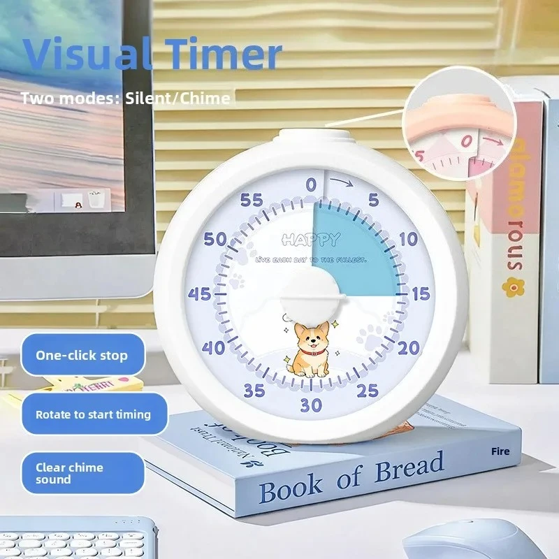 60 Minute Visual Countdown Timer with Night Light Silent for Kids Adults School Pomodoro Stopwatch Clock