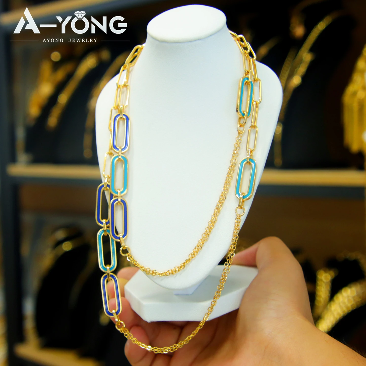 Arabische Mode Lange Halskette 21k Vergoldet Dubai Geometrischer Schmetterling Charm-Halsketten Oman Frauen Braut Hochzeit Party Schmuck – Detail 6