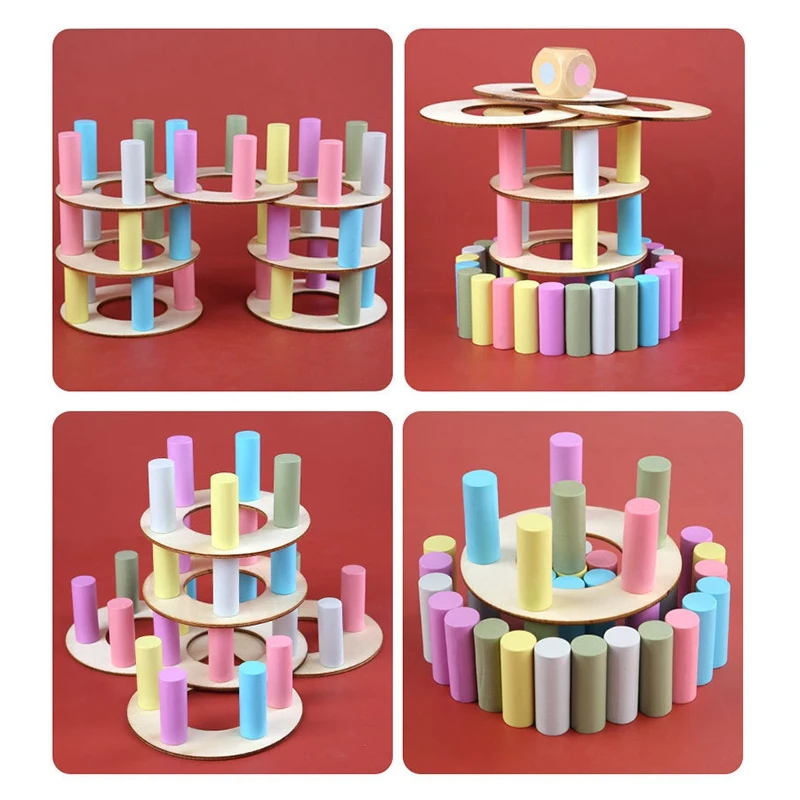 44Pcs Wooden Leaning Tower Building Blocks Set Stacking Balance Game Toppling Timber Stacking Educational Toy