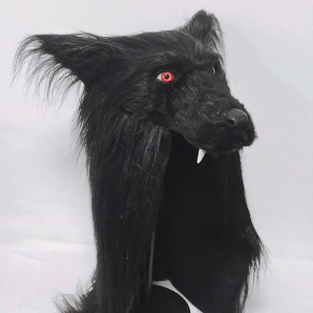 

Red Eyes Werewolf Latex Masks Terror Animal Fancy Headdress Prank Costume Cosplay Props Wolf Headgear Black White Wolf Mask