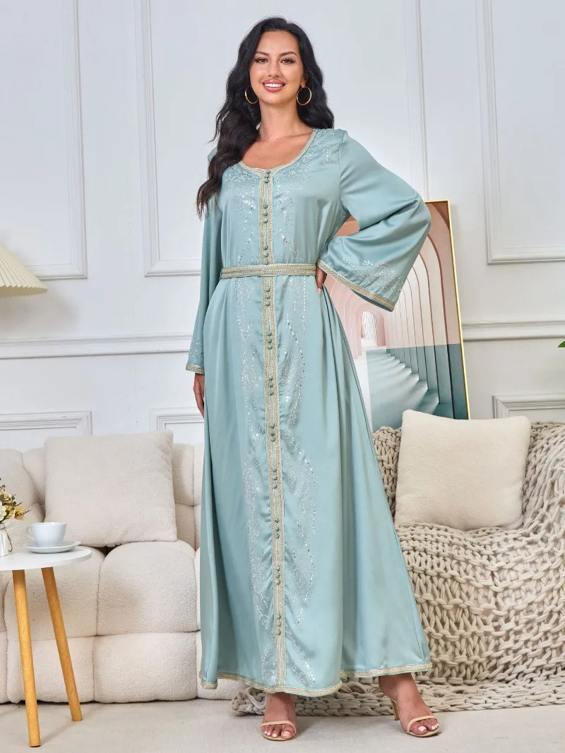 

Eid Dubai Muslim Party Dress for Women Abaya Beading Jalabiya Long Dresses Morocco Kaftan Vestidos Largos Ramadan Gown Robe 2024