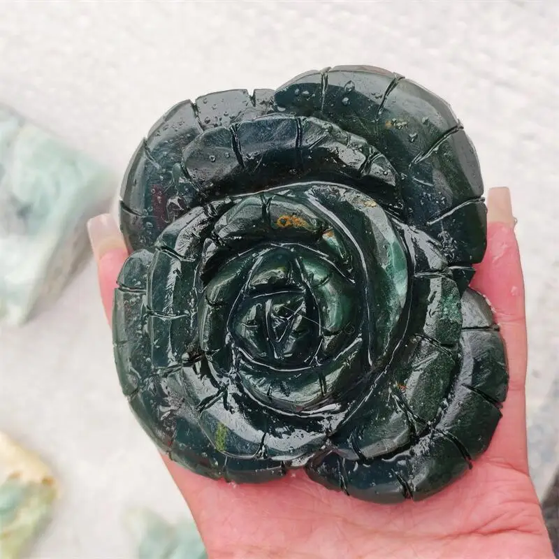 Natural Blood Stone Quartz Flower Carving Home Decoration Healing Energy Stone Children Birthday Gift 1pcs