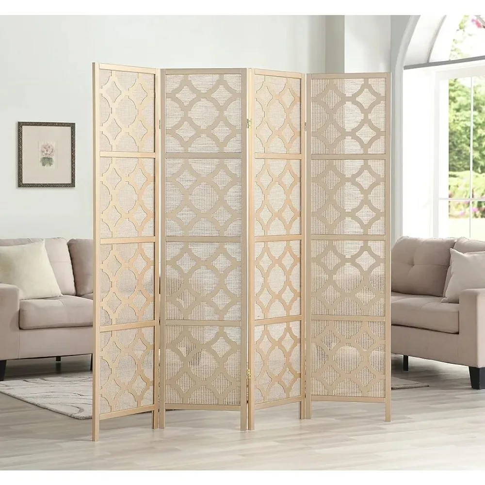 Room Dividers Panels Gold Quarterfoil Infused Diamond Design 4-Panel Room Divider Desk Partition Separator Folding Home Decor