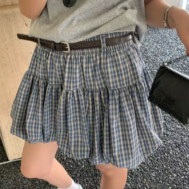 

Women's Plaid High Waist Ruffled Mini Skirt with Belt Casual A-line Flared Short Skirt Daily Streetwear