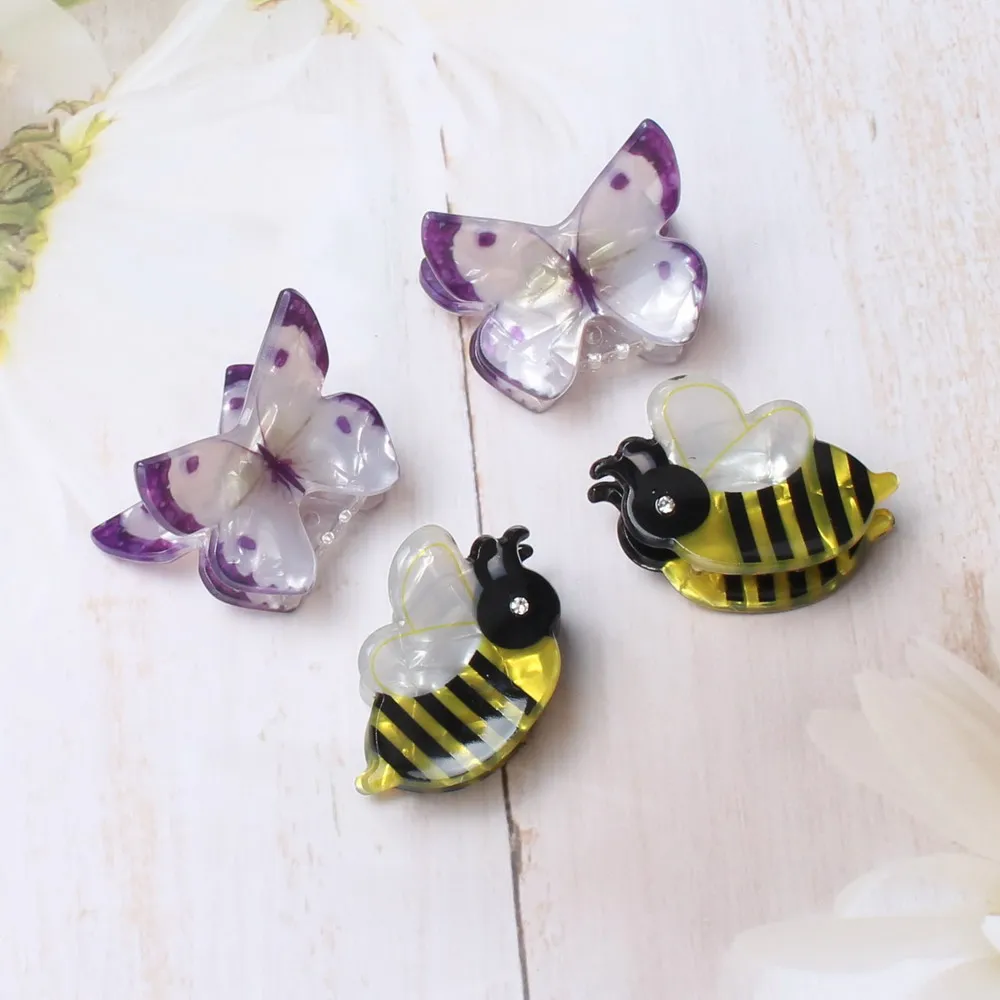 4 パックヘアクリップデイジー小さな髪の爪女性ガールズフラワーバタフライアクリルファッションカニヘアクランプヘアアクセサリー