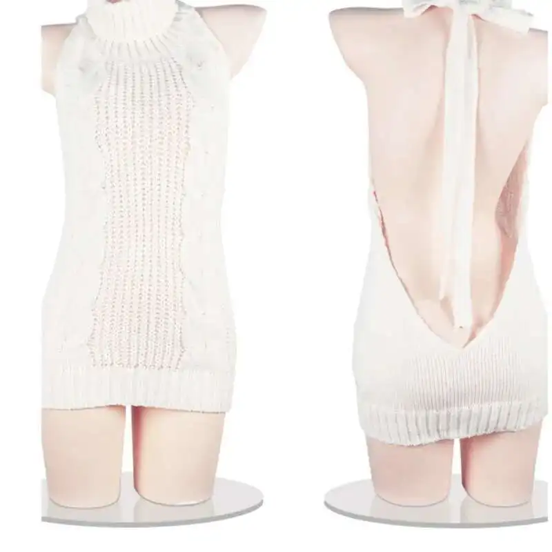 Autumn Winter Sweater Backless Fashion Passion Wrap Hip High Collar Dress Erotic Women Bold Slim Thin Soft Gentle Mature ECHO