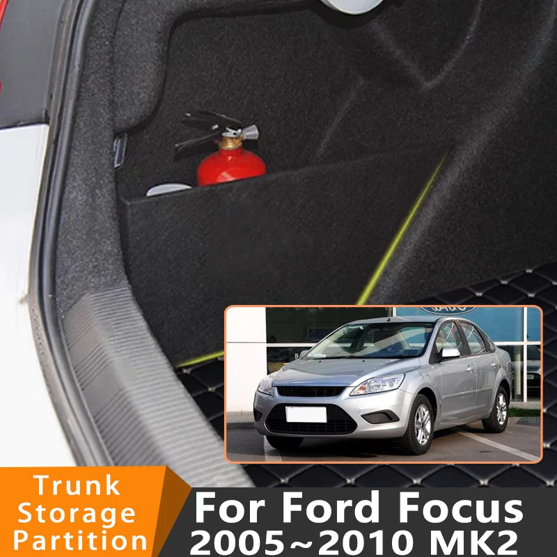 

Автомобильные аксессуары для Ford Focus Sedan 2005 ~ 2010 2009 08 MK2, автомобильный органайзер, боковая перегородка багажника, детали ящика для хранения в салоне