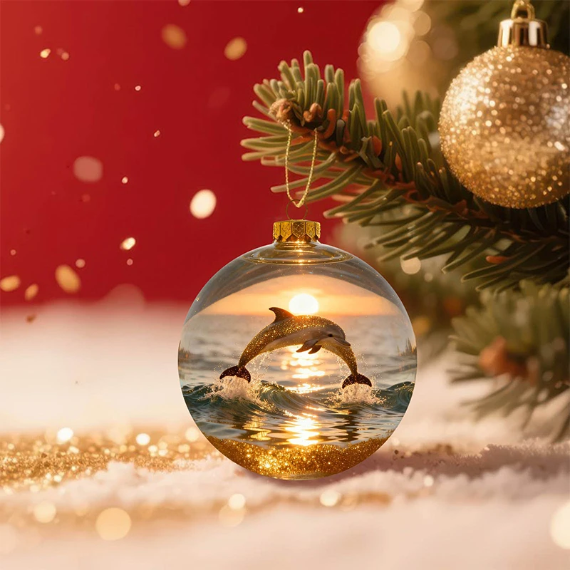 8CM Transparent Acrylic Ball Cardinal/Hummingbird Pattern Creative Tree Decoration Hanging Pendant For Home
