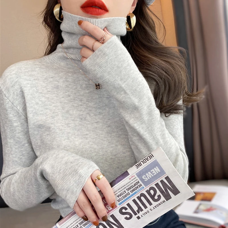 

Knitted Turtleneck Fashion Simple Sweater 2023 Casual Women Autumn Winter New Soft Jumper Top Long Sleeve Pullover Sweater 28988