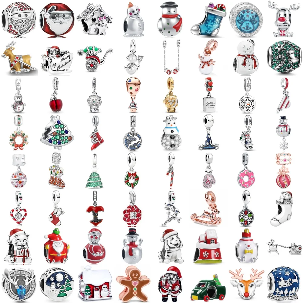 New 925 Silver Plated Christmas Stocking Snowman Santa Claus Charm beads fit Original Pandora Bracelet Trinket DIY Women Jewelry