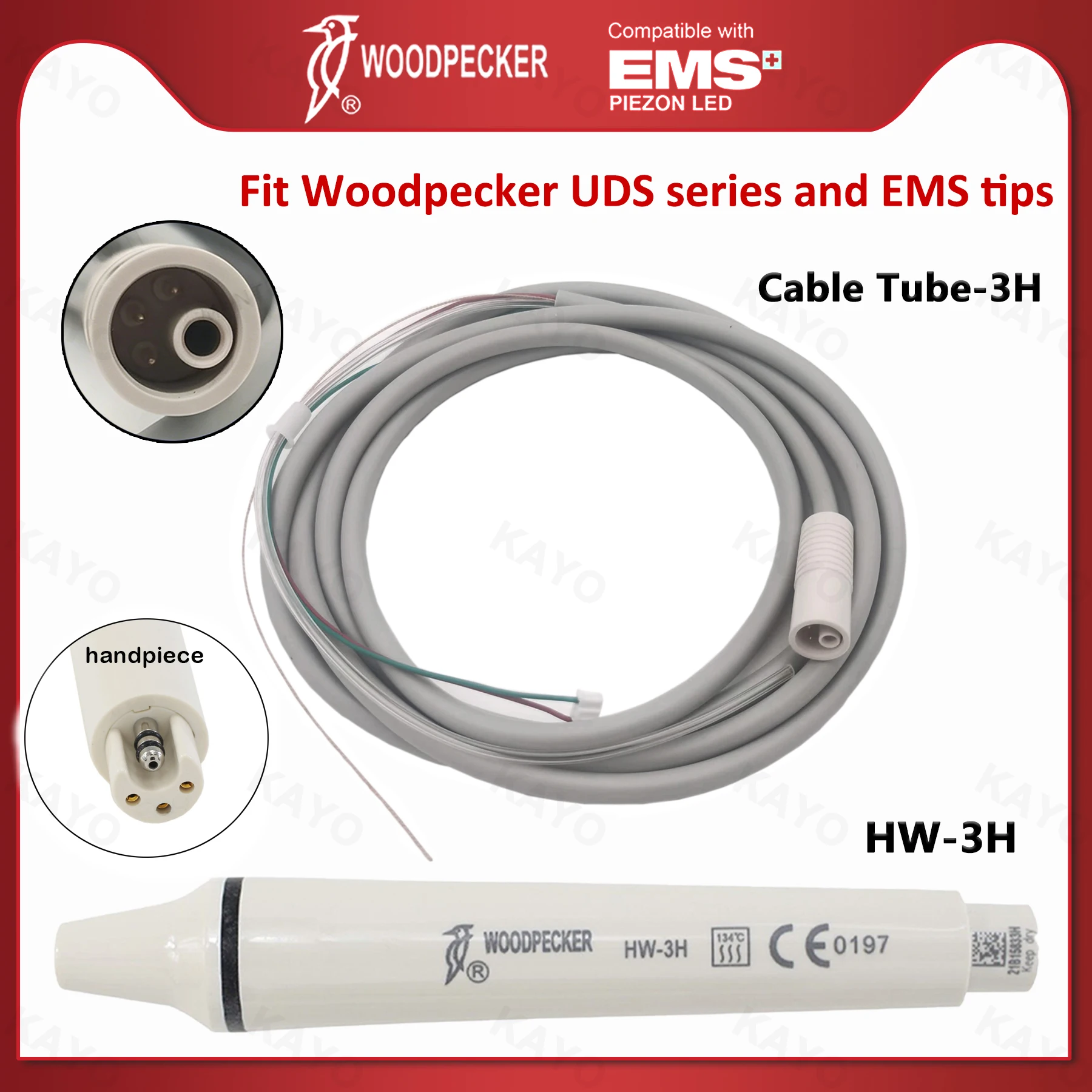 Woodpecker Dental Ultrasonic Scaler Handpiece Ultrasonic Scale Cable Detachable Cable Tube HW-3H Fit EMS UDS Dental Tools