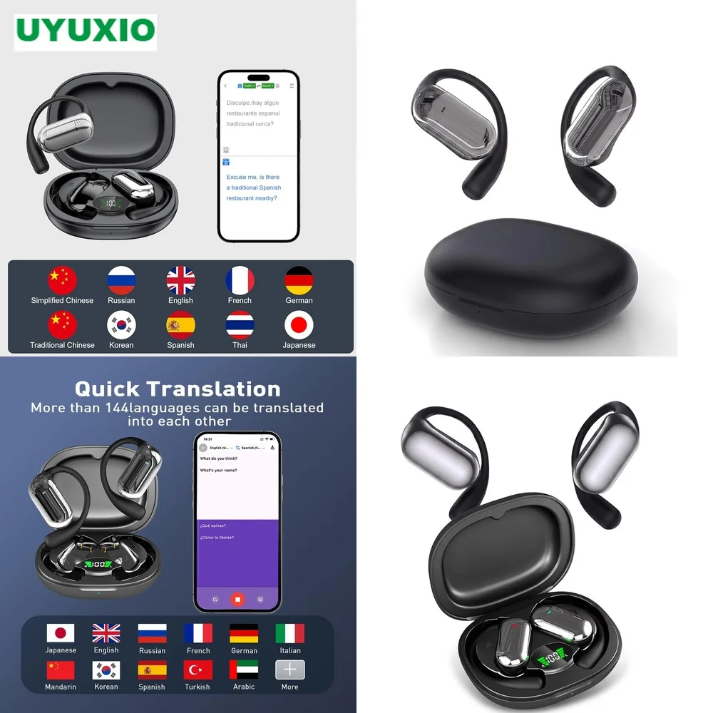 Translator Headphones 144 Languages 4 Modes Wireless Earbuds Open-Ear No Subscription OWS Real-Time Translation BT 5.4 Tech