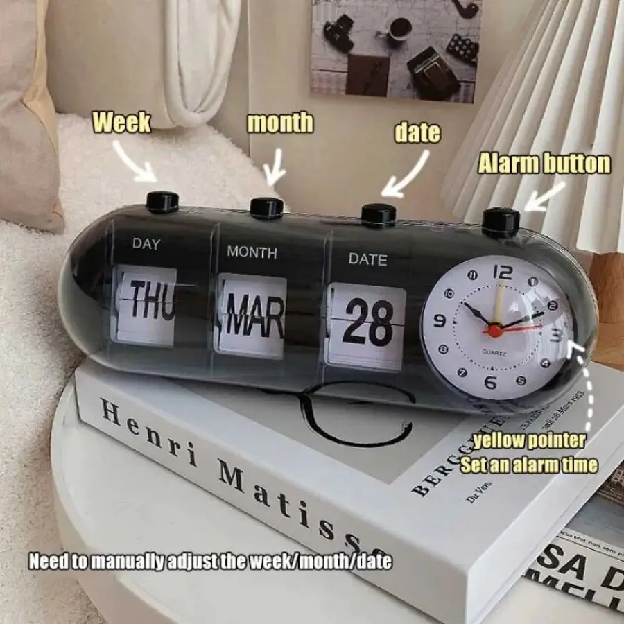 1Pc Manual Flip Calendar Clock, Creative Personalized Desktop Ornaments,Dormitory Decoration,Home Gifts (without Batteries)