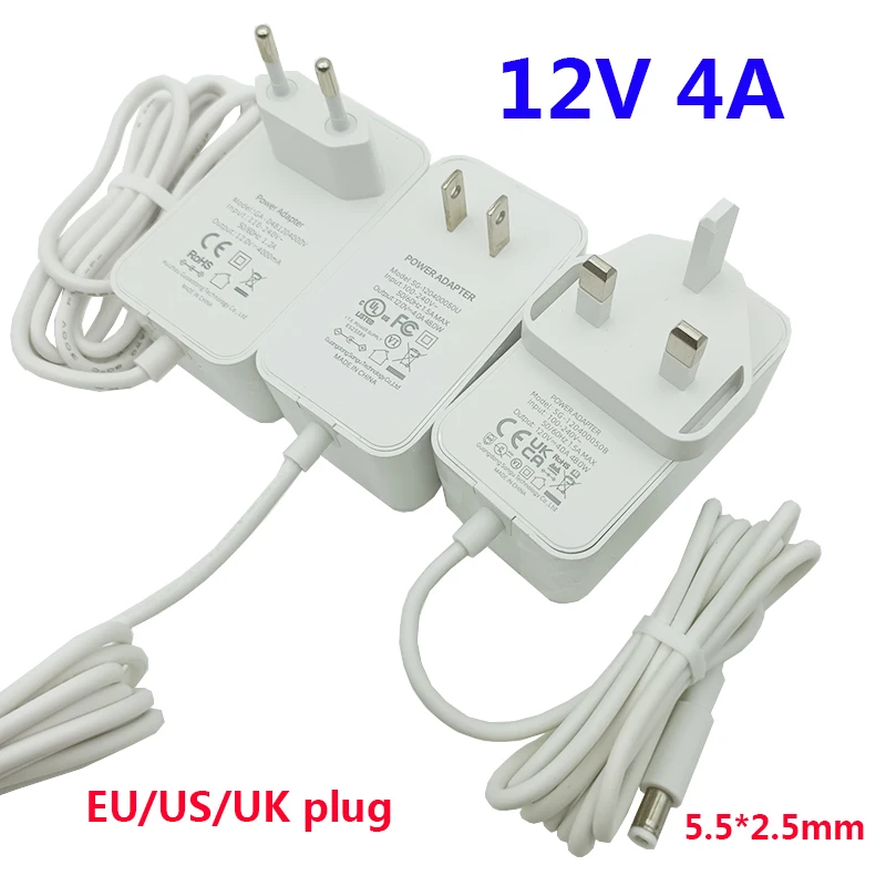 12V White Power Supply UK 12V UK Power Supply Plug 12V UK 12V Switching Power Supply 12V 4A EU Adaptor 5.5*2.5mm 12V4A