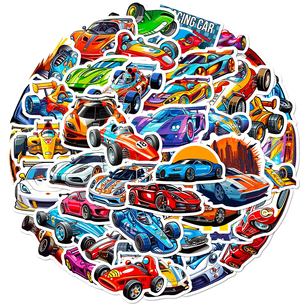 10/30/50pcs Cartoon Colorful Racing Car Stickers Cool Graffiti Decals Notebook Suitcase Phone Bike Waterproof Sticker Wholesale