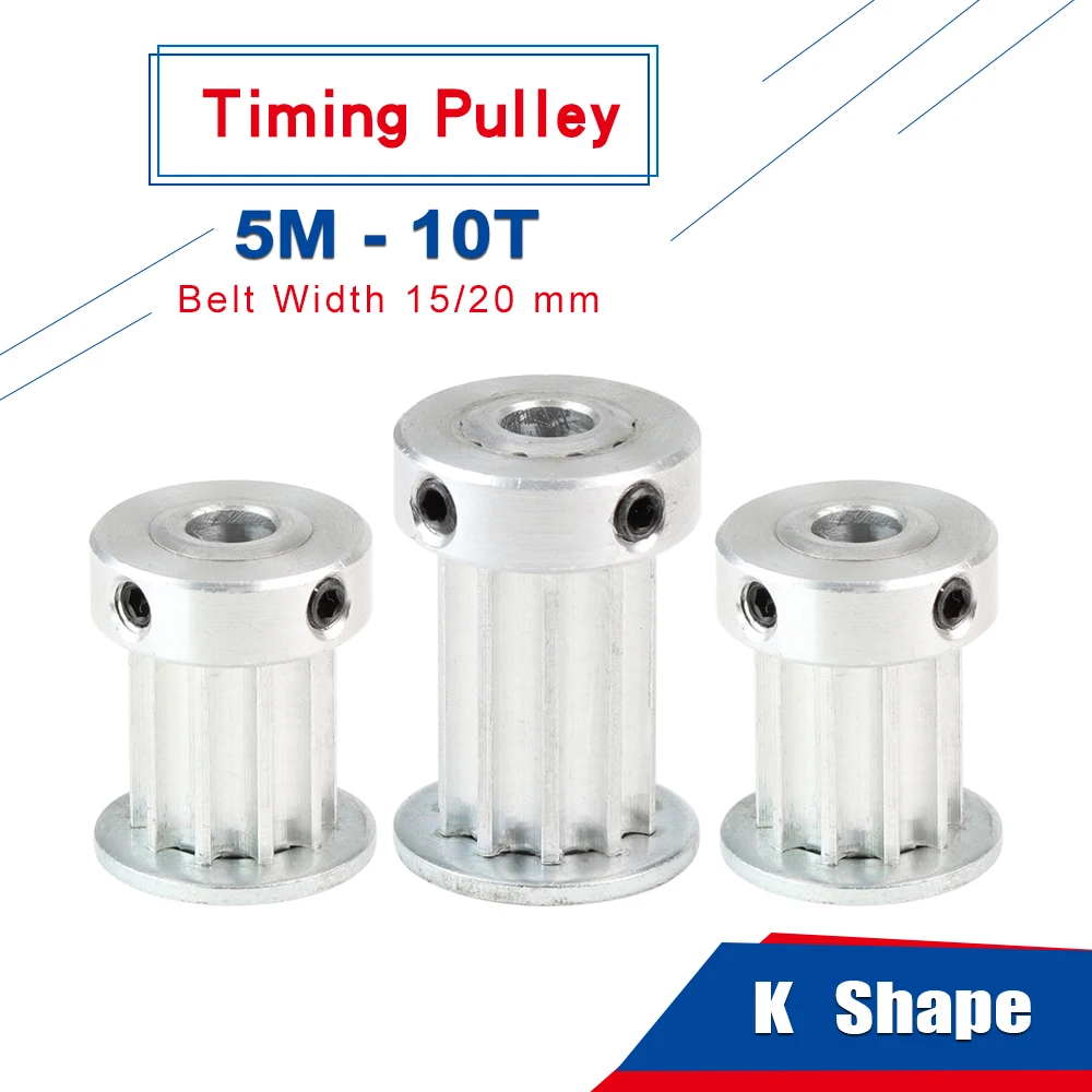 

Alloy Pulley 5M-10T Circular Arc Tooth Inner Bore 5/6/6.35/7/8 mm K Shap Big Head pulley wheel For 5M Timing Belt Width 15/20 mm