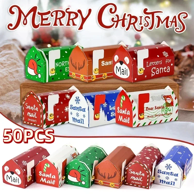 

50PCS Christmas Gift Box Candy Chocolate Biscuit Packaging Box Bags Xmas Eve Apple Boxes Carrying Case New Year Party Supplies