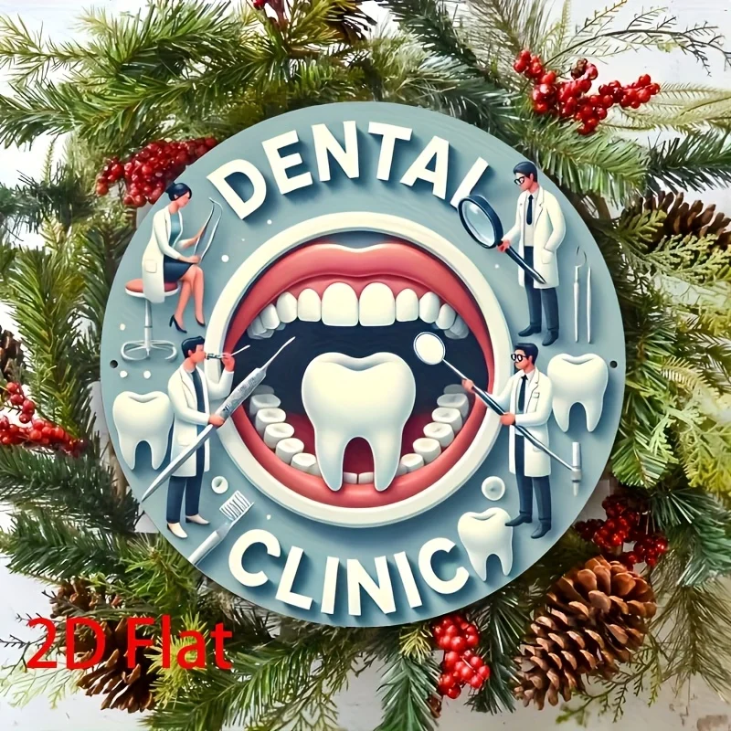 Tin Sign - Dental Clinic Teeth and Dentist Themed Durable Metal Plaque Wall Decor, Home Office Bar Man Cave Wall Art