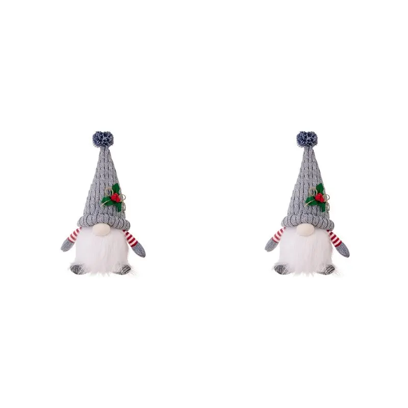 

2X Christmas Ornament Knit Hat Illuminated Rudolph Faceless Gnome Christmas Decoration Supplies Grey