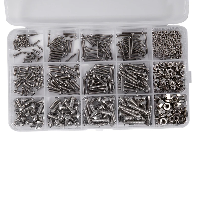 ABRE-480Pcs kepala tombol 12 ukuran sekrup dan mur, M2 M3 M4 baja aneka soket Hex tutup kepala baut sekrup Set bermacam-macam mur