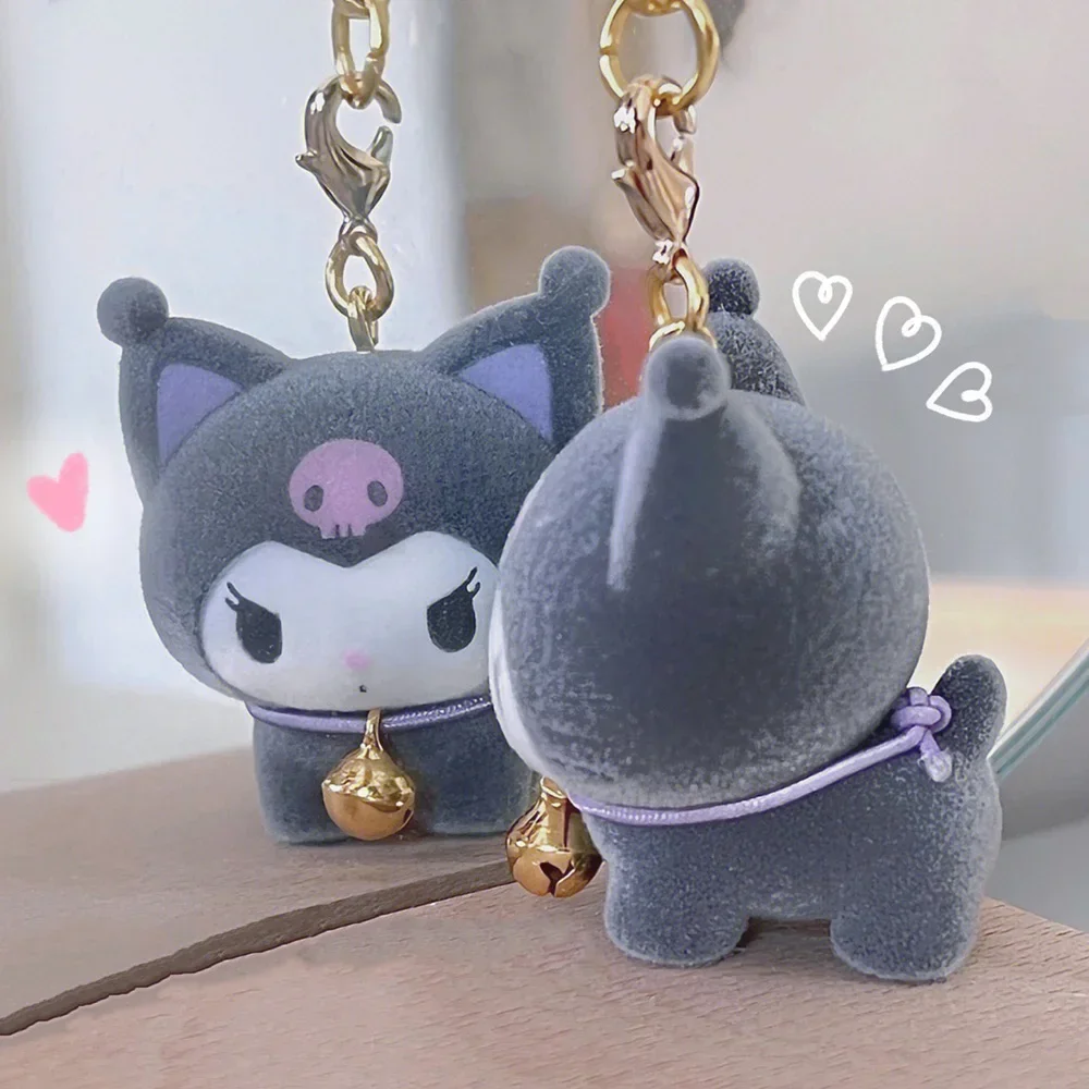 Sanrio nuevo Kuromi llaveros colgantes flocados llavero de Anime juguete de dibujos animados colgante decoración mochila adornos regalo para amigos