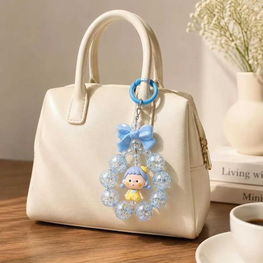 Cute Candy Color Color Beaded Keychain Cartoon Portable Bag Pendant Creative Handbag Charm for Women