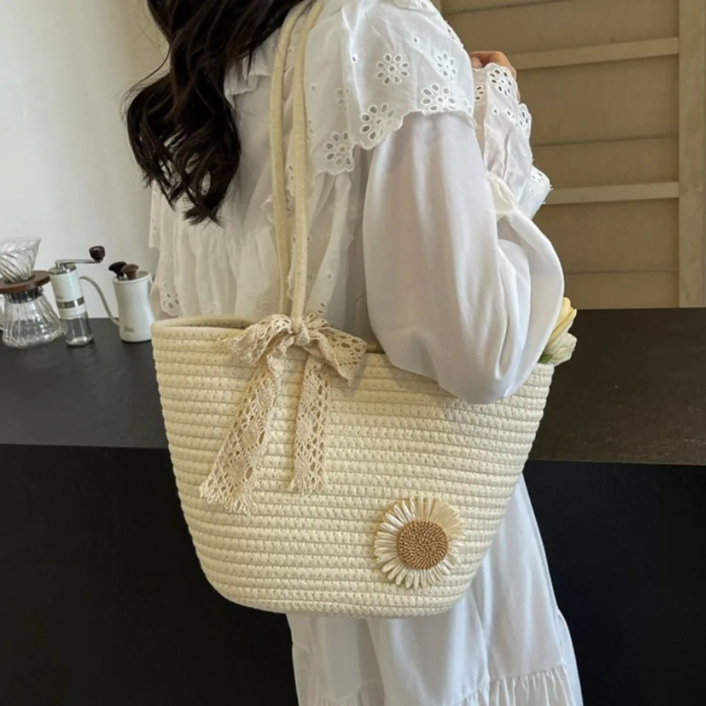 Commuter Exposure Simple All-match Shoulder Bags Manual Straw Braid Casual Women Totes Large Capacity Lace Single-Shoulder Bag