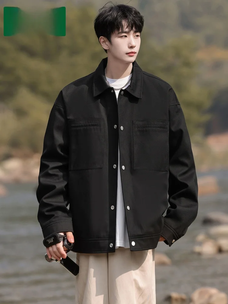 

Mulinan Men's Casual Collar Jaet Coat American Retro Trendy Spring Autumn Cotton Stand Fit Youth ular Outerwear