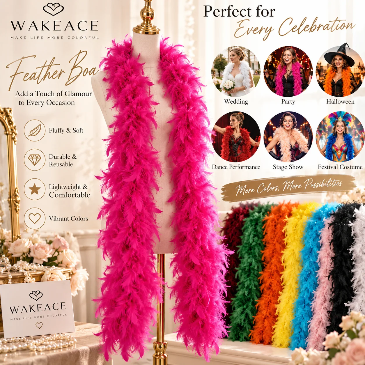 Plume arc-en-ciel de 2 m, bordée de plumes colorées, pompon moelleux, costume de danse, performance scénique, mariage, fête d'Halloween, décoration DIY