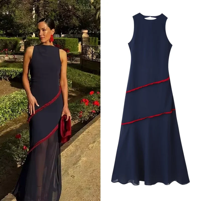 فستان Tidalyf 2025 للسيدات بدون أكمام بدون أكمام ورقبة دائرية مع حواف هامش وحاشية شيفون شفافة ملابس مثيرة للحفلات #1