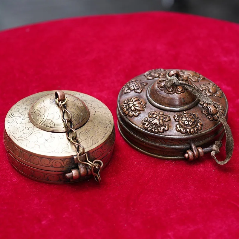 Retro Cymbals Bell Box Handmade Brass Tinkle Bell Storage Boxes Finger Cymbals Protective Cover Tibetan Tantra Supplies Gifts