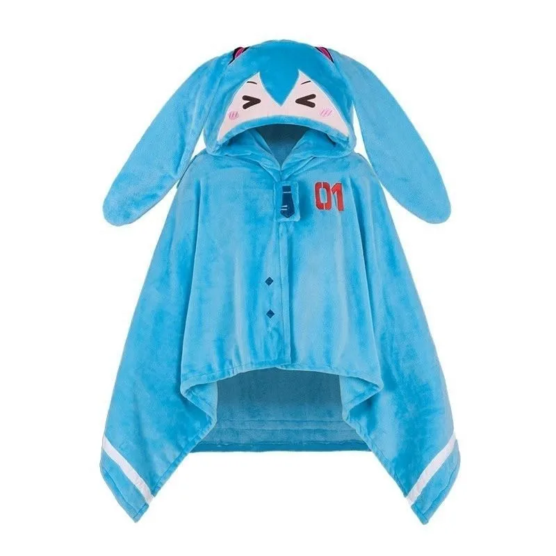 

Hatsune Miku cute anime peripheral Miku multi-functional hooded air conditioning blanket Kawaii lunch break soft warm shawl gift