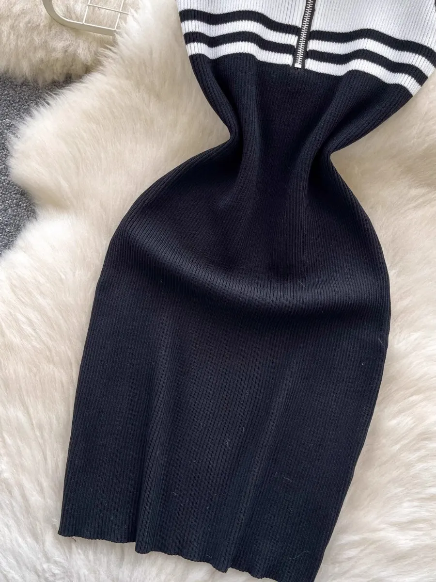 Foamlina Fall Striped Knit Sleeveless Dress Women's 2025 New Elastic Slimming Bodycon Vest Sweater Dress for Autumn