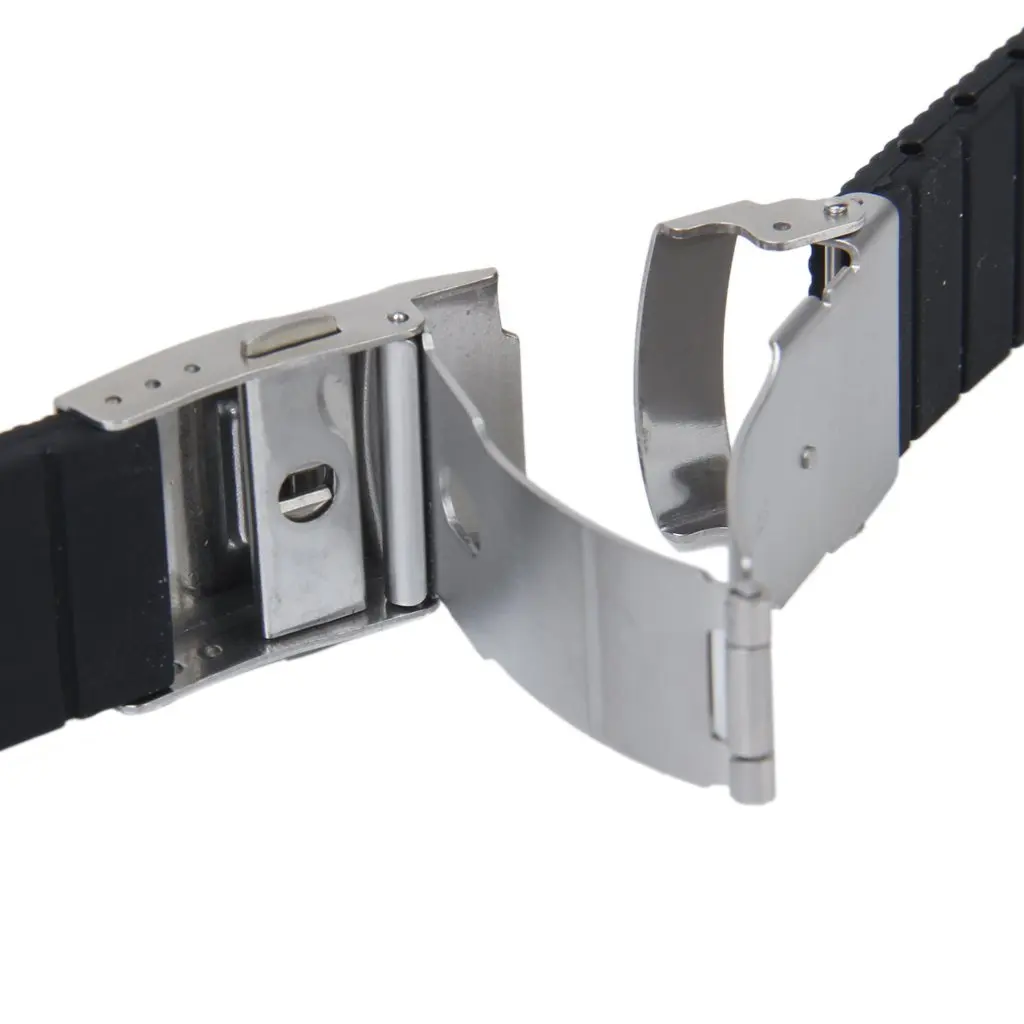 FZFZ 시계 밴드 스포츠 블랙 실리콘 고무 시계 스트랩 배치 버클 방수 20mm