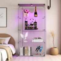 Rosahqnda Glass Display Cabinet 125x42x36cm,Modern Glass Wooden Display Cabinet with 3 Shelves & LED for Collectible,For Figures