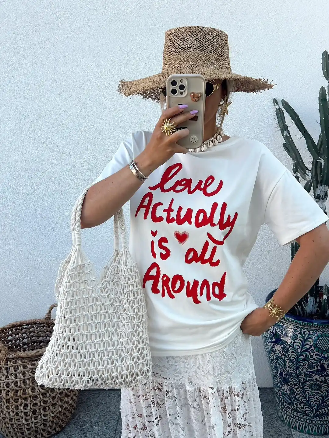 

JHYF American Retro Vintage Summer OOTD Love Letter Loose ort Sve T-irt Women's Street Sle Cotton round Ne Top