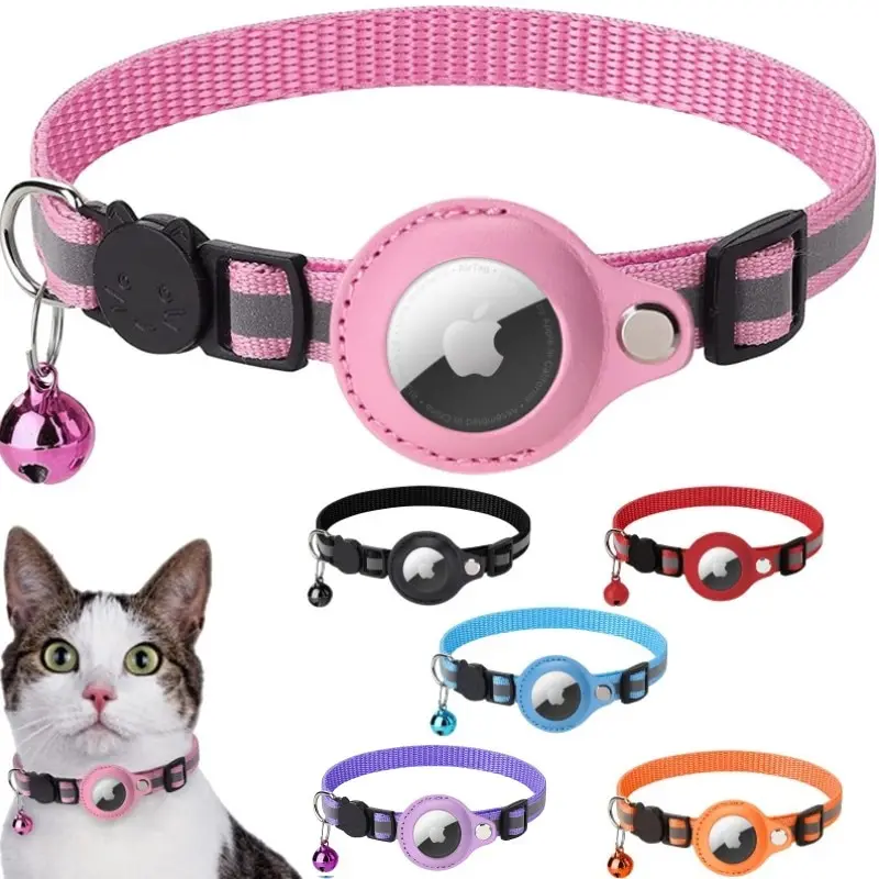 

Anti-Lost Cat Collar Apple Airtag Tracker Protective Case with Bell Reflective Cat Necklace Kitten Products Pet GPS Accessories