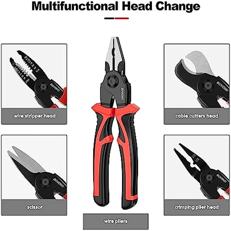 5 IN 1 Pliers Set, Quick Change Pliers Head Set with Wire Pliers, Scissors, Cable Cutter, Wire Stripper, Crimping Pliers