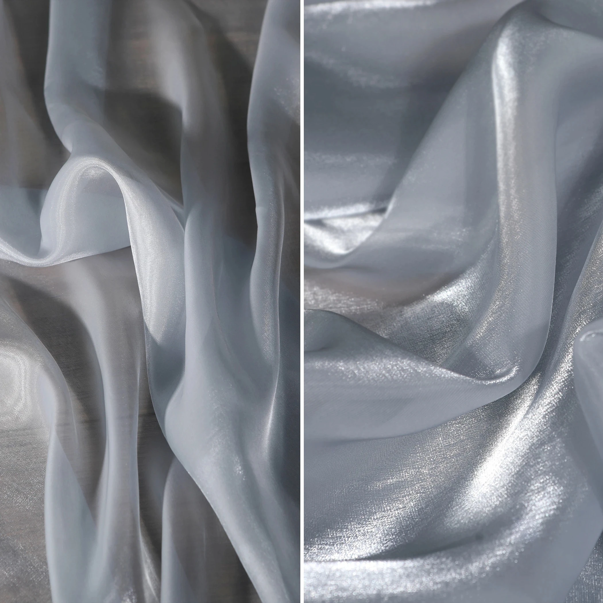 

Grey blue starlight satin semi transparent yarn glossy smooth soft fabric sewing shirt evening dress wedding dress party season