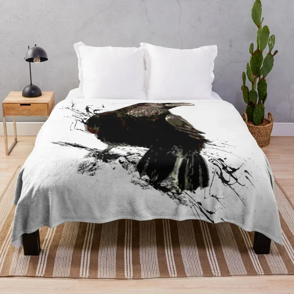 

Watercolor Raven Black Bird Art Throw Blanket Softest for sofa Thins Blankets