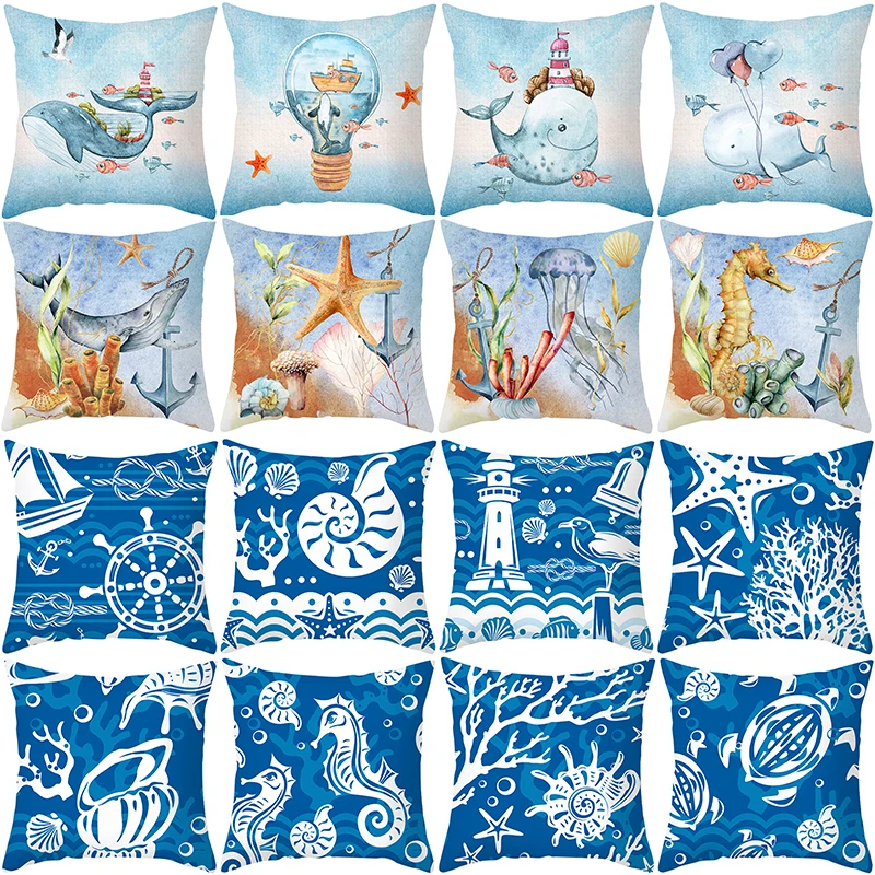 

2022 Summer Ocean Animals Print Cushion Cover 45*45cm Cute Pillow Case for Sofa Bedroom Pillow Cover Dakimakura Home Decor