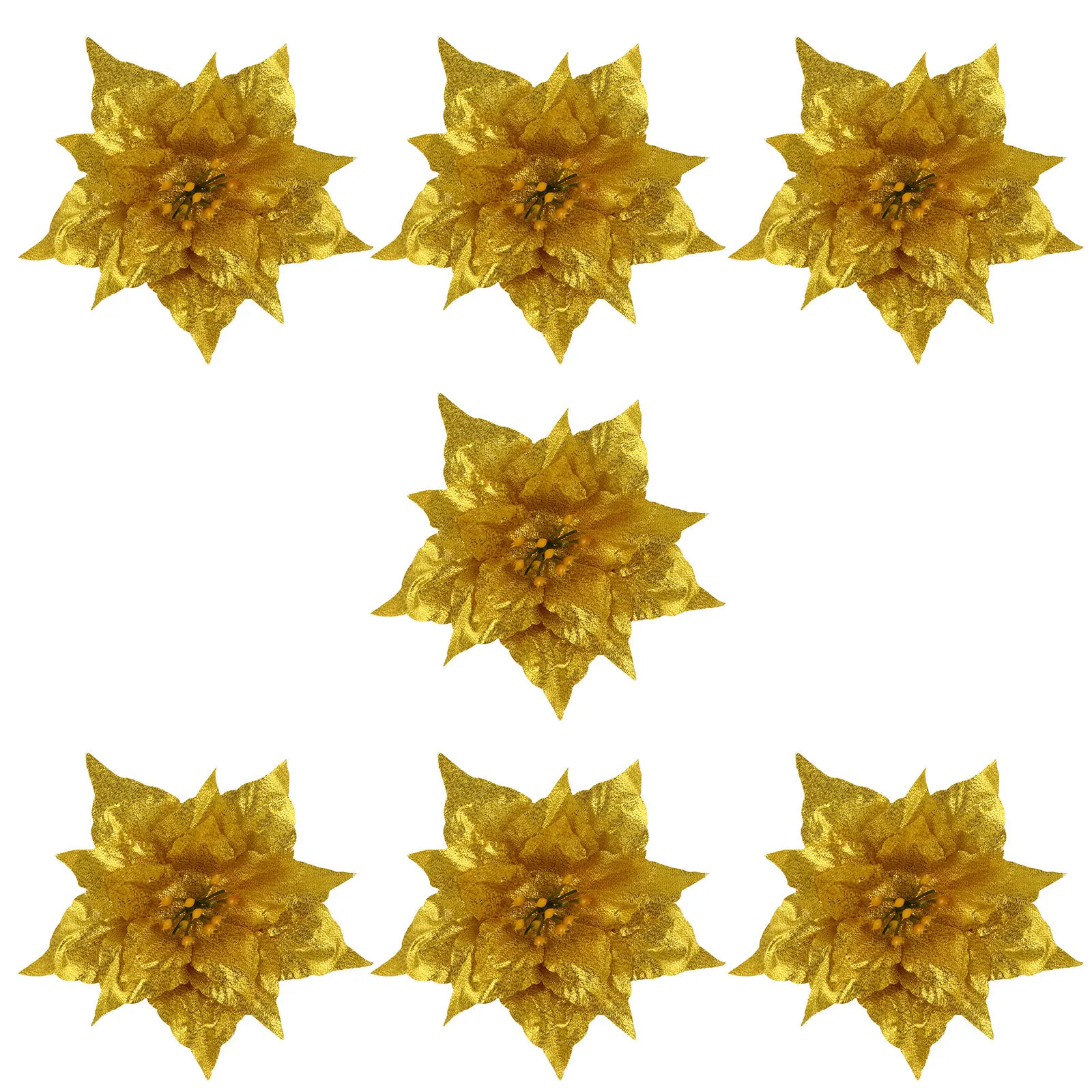 7pcs Artificial Flower Decor Glitter Christmas Flowers For Holiday Party Wedding Decoration Pe Festive Garland Adornment