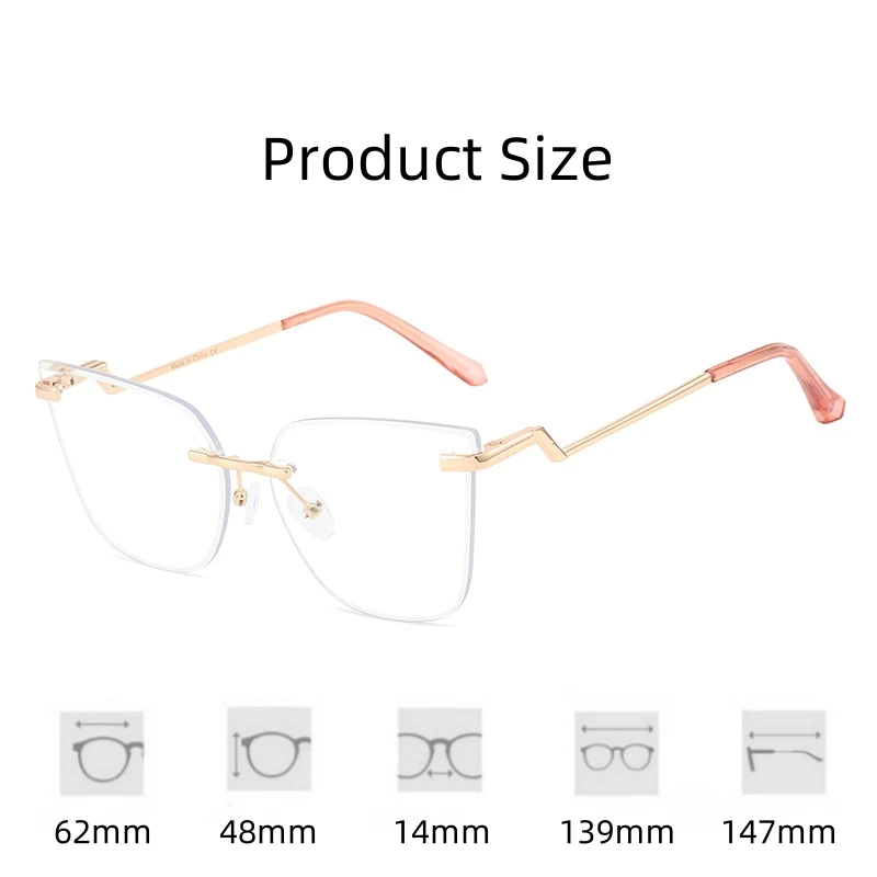 FIRADA Fashion Cat's Eye Eyeglasses Retro Metallic Sexy Rimless Eyewear Comfortable Prescription Glasses Frame For Women 23003-C - Image 5
