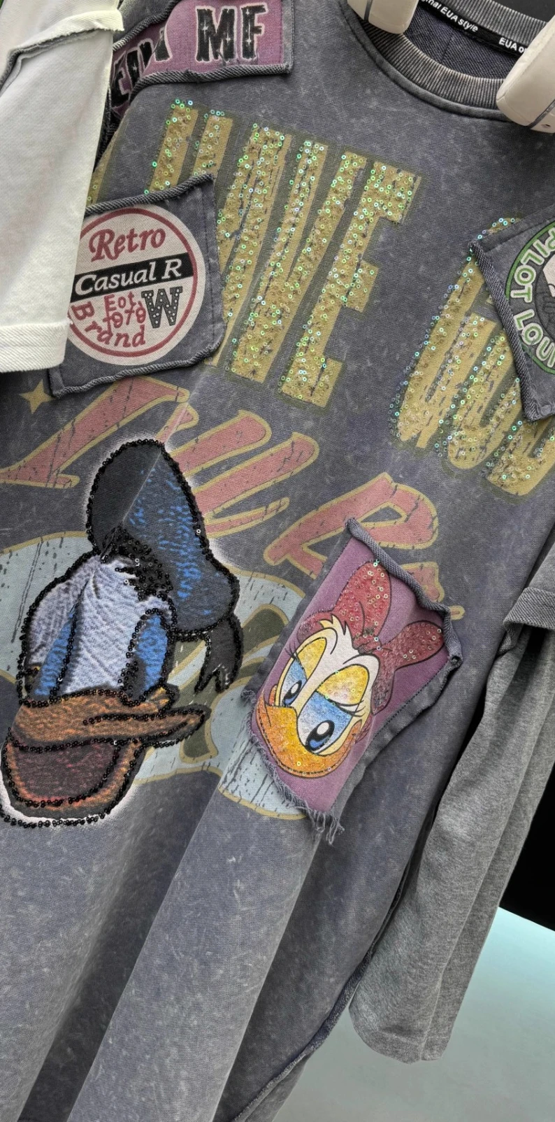 European Style Print Loose Casual Sweatshirt 2025 Autumn New Mid-Length Oversized Colorful Cartoon Long Sleeve Sweatshirt Women