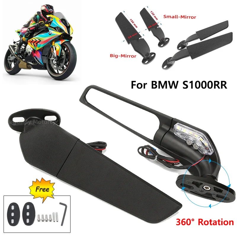 

For BMW S1000RR S 1000RR S1000 RR 2022 2023 2024 Motorcycle Mirror Modified Wind Wing Adjustable Rotating Rearview Mirror Moto