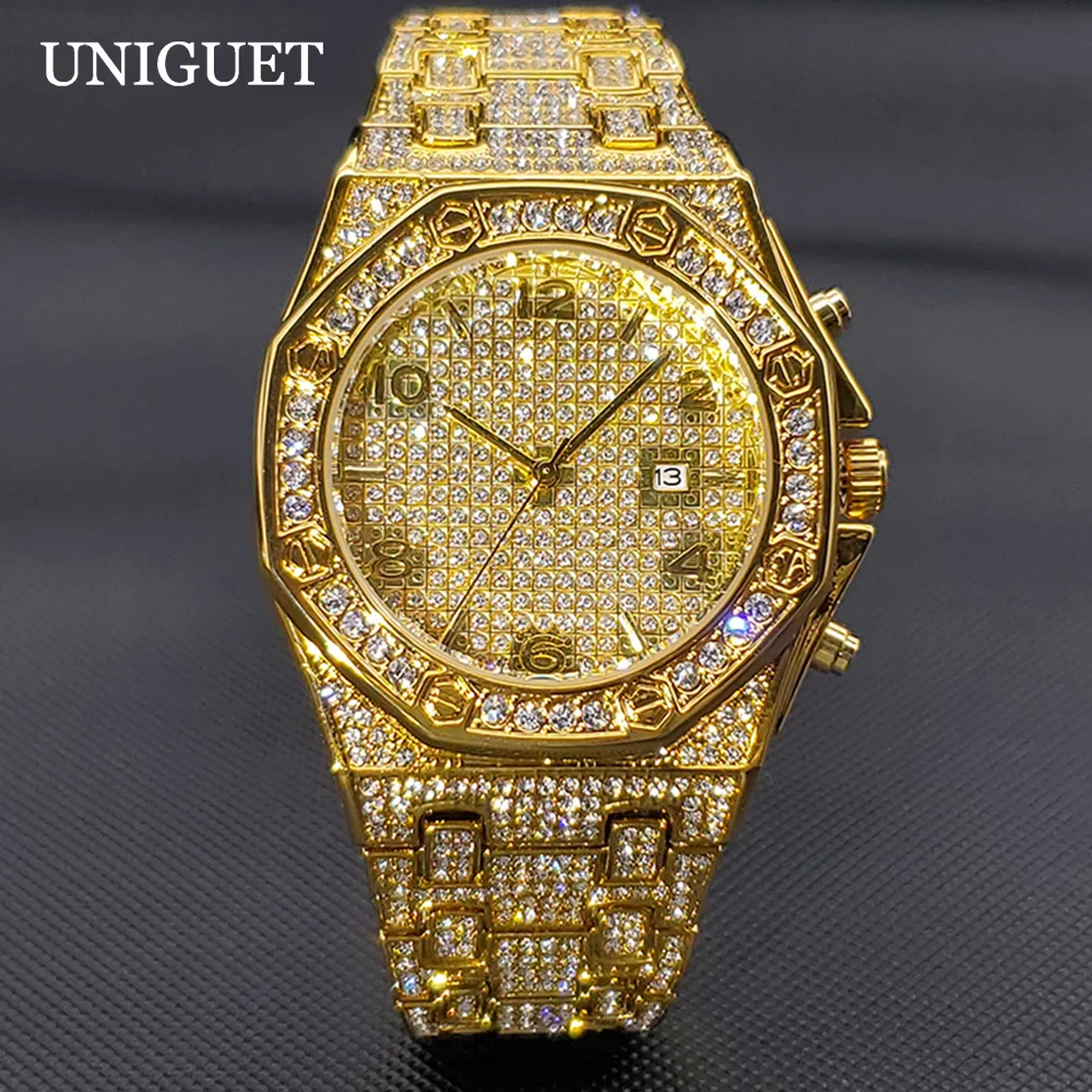 Luxury Brand Diamond Watch for Men Fashion Oriental Gold Original Quartz Watches Hip Hop Iced Out Bling Bling Clock Dropshopping