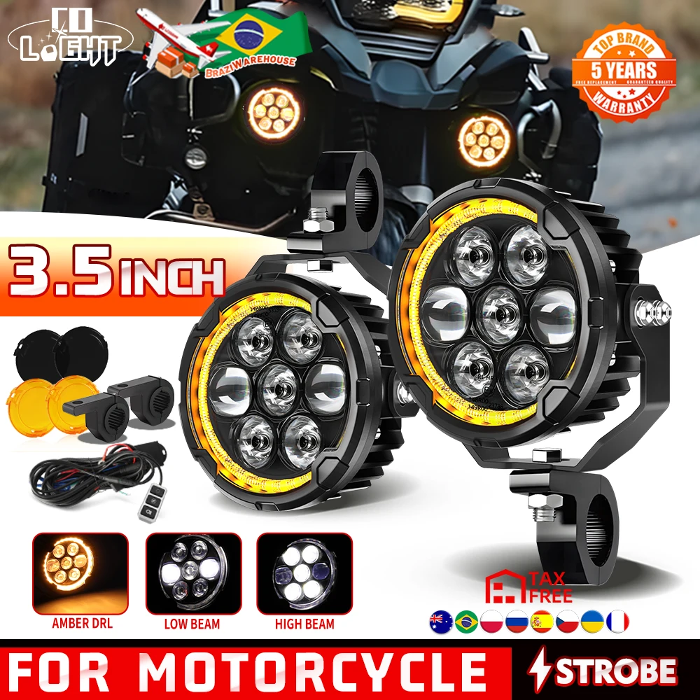 CO LIGHT Offroad-Nutzung 7 Hyperboloid-Linsen 3,5 Zoll Motorrad-Zusatzleuchten Amber Ring DRL Strobe IP68 Wasserdichte Offroad-Arbeitsscheinwerfer für Dirt Bike Quad