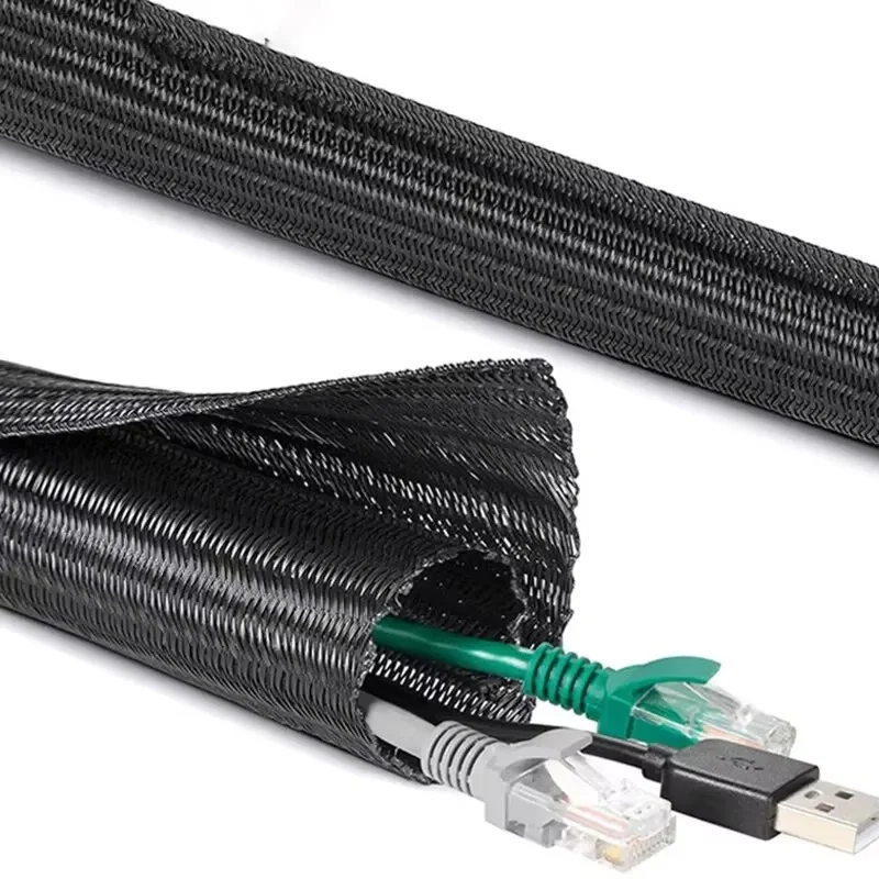 Cable Protector Sleeve Self Closing PET Braided Expandable Auto Line Management Overlaps Flexible Loom Split Pipe Tube Protect