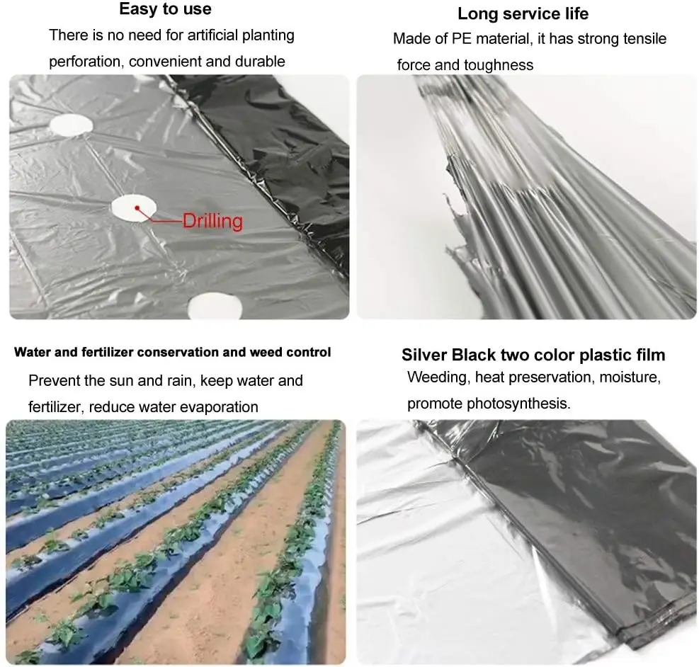 2025年農業用反射ブラック/シルバーポリエチレンポリマルチフィルム雑草マットバリアプラスチックグランドカバー（防草マット）