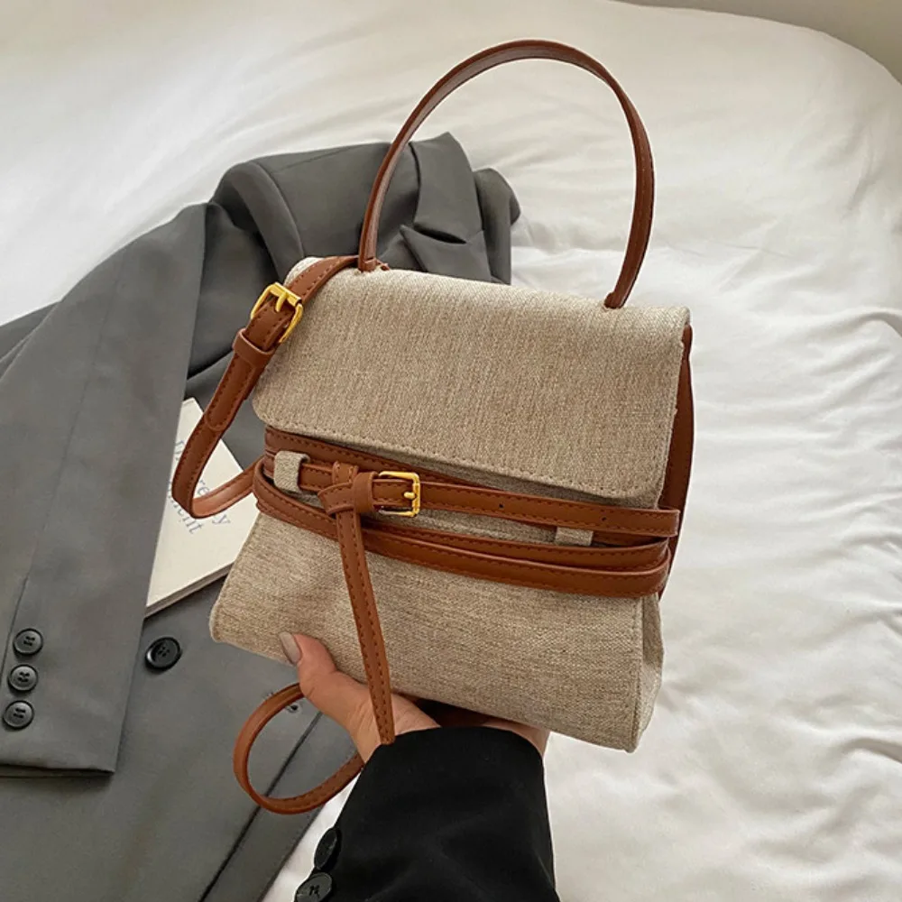 

Portable Large Capacity Lady Flap Handbag Korean Style Cloth Strap Shoulder Bag Niche Design Vintage Retro Bucket Bag Autumn